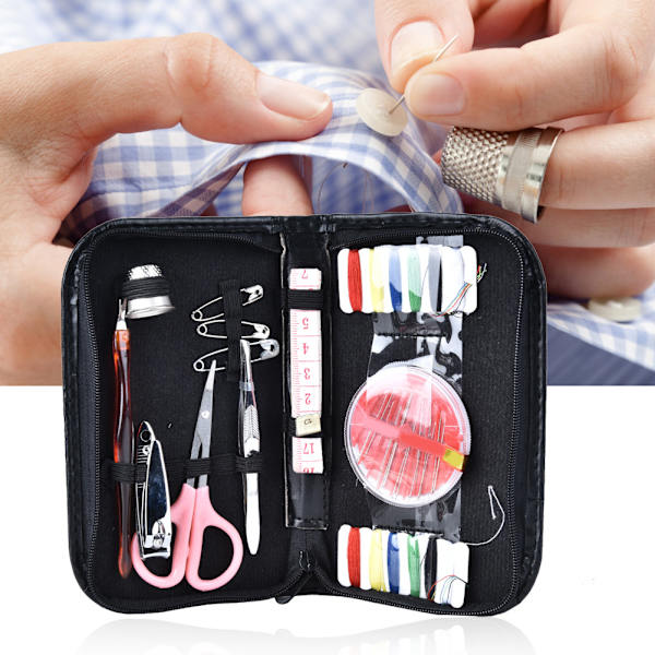 Bärbar symaskin nålar kit låda tråd sy broderi kit hem arrangör