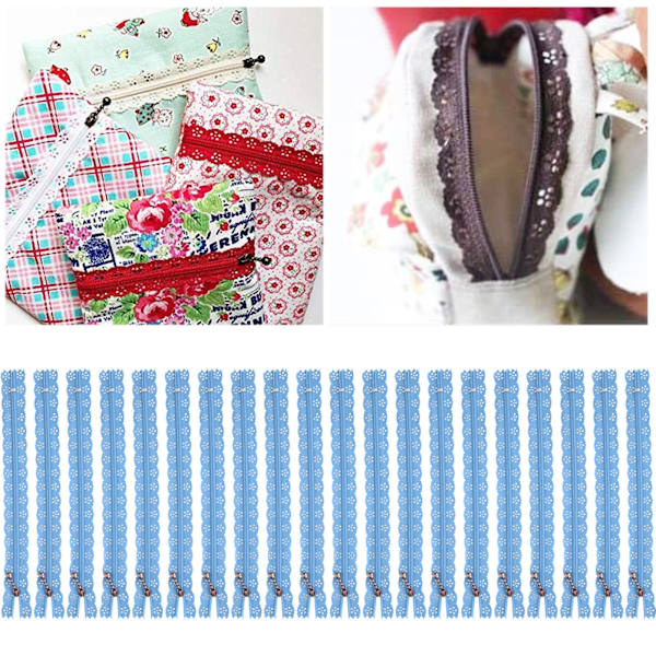 20 st 20 cm DIY nylon spets blixtlås spole blomma blixtlås för sömnad bröllopsklänning hantverk himmelsblå