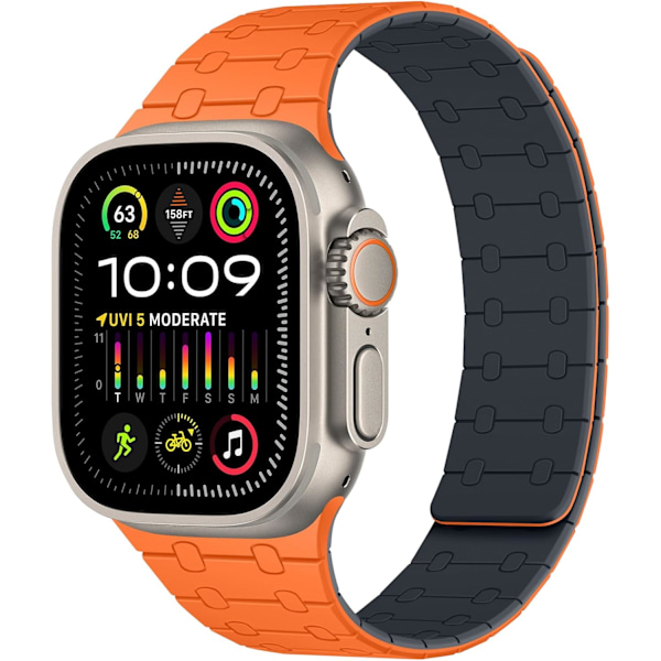 Amizee Magnetiska Armband Kompatibla med Apple Watch Armband 49mm 46mm 45mm 44mm 42mm 4 Kvinnor Män, Sport Silikonarmband för iWatch Ultra 2 Orange-Midnight