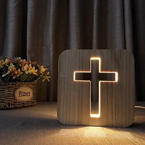 Jesus Kors Trelampe Nyhet Nattlys 3D Illusjonslampe