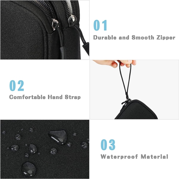Matkakaapelin säilytyspussi, elektroniset tarvikkeet, kannettava laukku, kannettava vedenpitävä kaksikerroksinen integroitu säilytyspussi Black