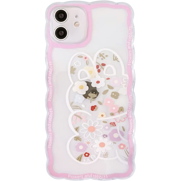 Kompatibel med iPhone 12 Case Transparent Cute Floral Rabb