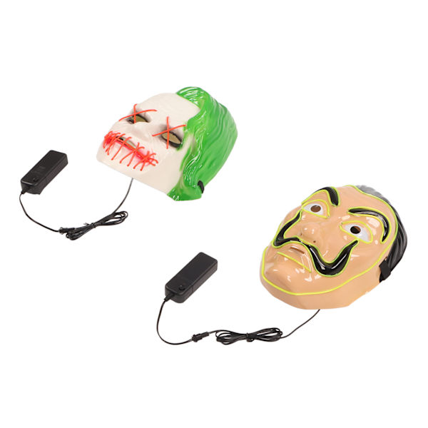 2 stk. LED ansigtsmaske 3 lystilstande El sikker behagelig lysende Halloween ansigtsmaske til fest