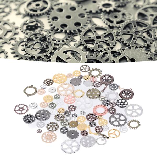 100g Steam Punk Gears DIY Färgblandning Antik Metall Steampunk Gears Glamour Hänge Klocka Hjul Växel för Hantverk