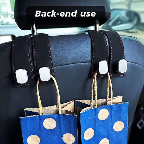 Mocka Bil Nackstöd Krokar 2-Pack: Dubbel Krok Organizer för Väskor, Handväskor & Förvaring i Bilen (Svart/Grå/Brun) Black