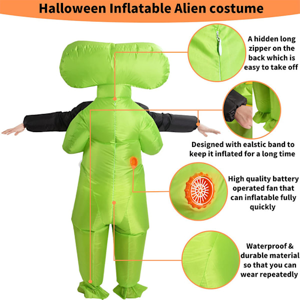 2024 Nya Halloween-kostymer för barn Unisex Nyhet Stora Ögon Alien Uppblåsbara Dräkter Blås upp Alien Kostymer Roliga Festkläder Children（120-150cm）