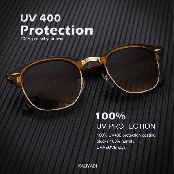Polariserade solglasögon för män och kvinnor Halvramfria bågar Körsolglasögon UV-skydd Gradient Brown Gold Rim