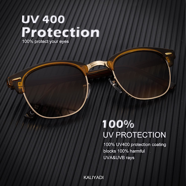 Polariserede solbriller til mænd og kvinder Semi-Rimless stel Kørsel Solbriller UV-blokering Gradient Brown Gold Rim