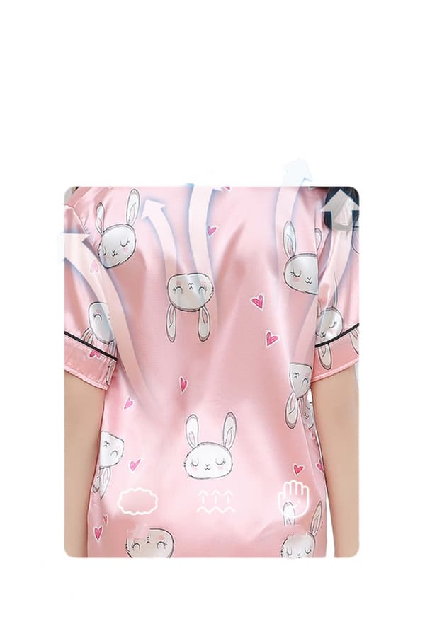 Barn Satin Pyjamas Långärmad Cartoon Set,XL (Kanin)