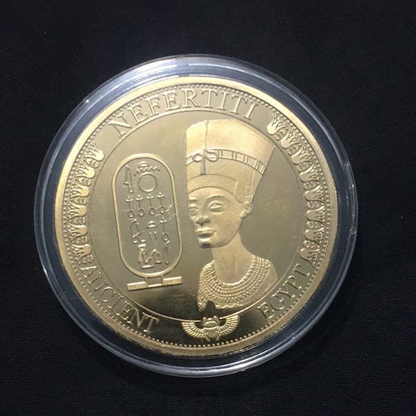Nefertiti-mønster samleobjekt i metallmynt, minnemynt, kunstkolleksjon (gull)