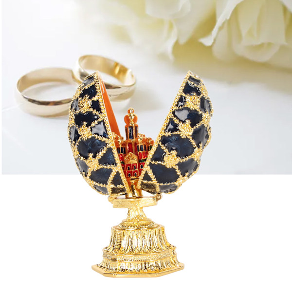 Håndmalet emaljeret Fabergé-stil dekorativ hængslet smykkeskrin til boligindretning Blue