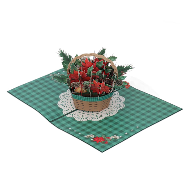 3D Jul-kort Blomkorg Utsökta Detaljer Popup Gratulationskort med Kuvert för Presentteman Fester