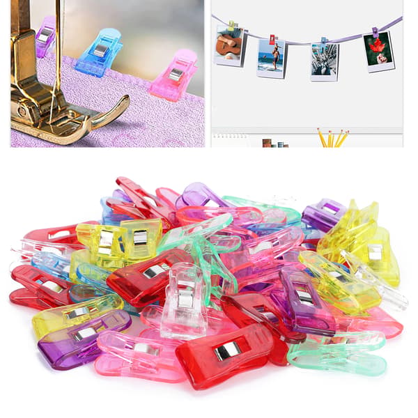 50 stk. Quilteclips i plast, små, farverige patchwork-clips til søm