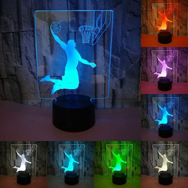 Slam Dunk Spela Basketboll 3D LED-lampa 7 Färgförändring Sport 3