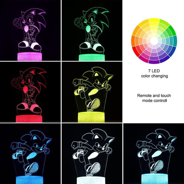 3D Sonic Anime Nattlampe - LED Illusjonslampe 2 Mønstre og