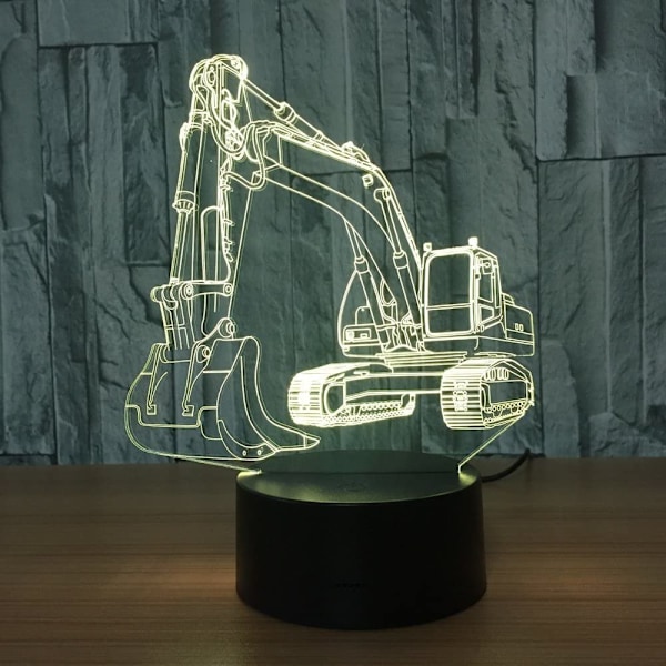 Optisk Illusion 3D Grävmaskin Nattlampa 16 Färger Byter USB Ström Fjärrkontroll Touch Switch Dekorlampa LED Bordsslampa Födelsedag Barn K