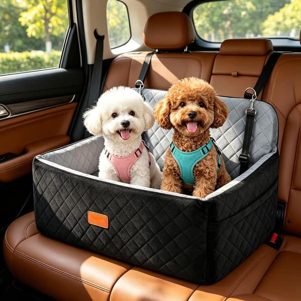 Hundeforstærkersæde til mellemstore og store hunde, vaskbart med sikkerhedsseler black-grey