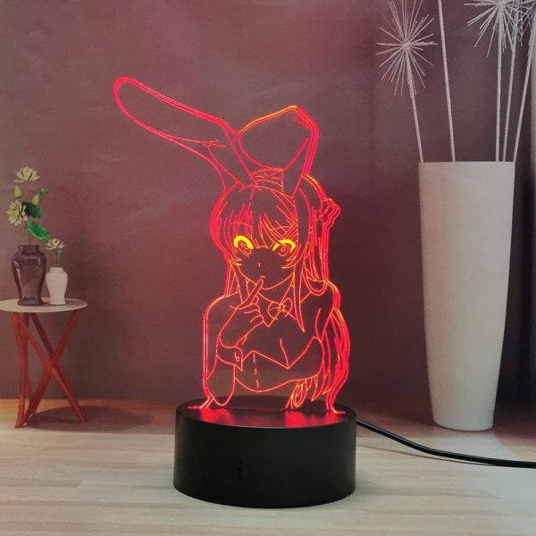 Sakurajima Mai 3D Nattlampa Bunny Lady LED Nattlampa Remo