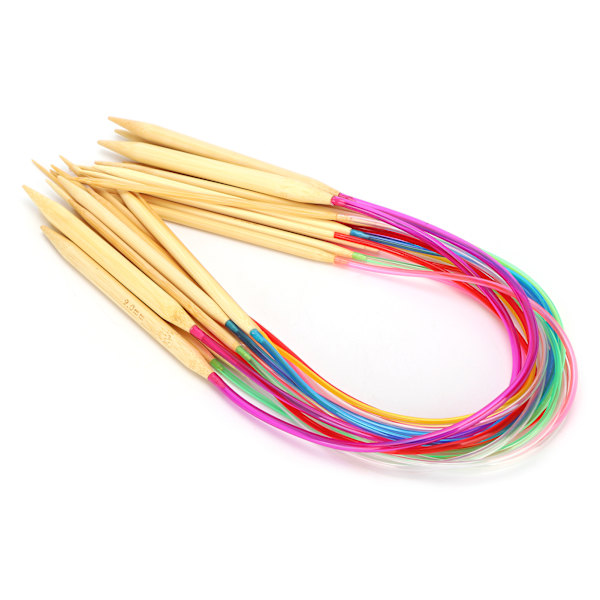 18 st rundstickor dubbelspetsade bambu färgrör flexibel anslutning stickningsverktyg set