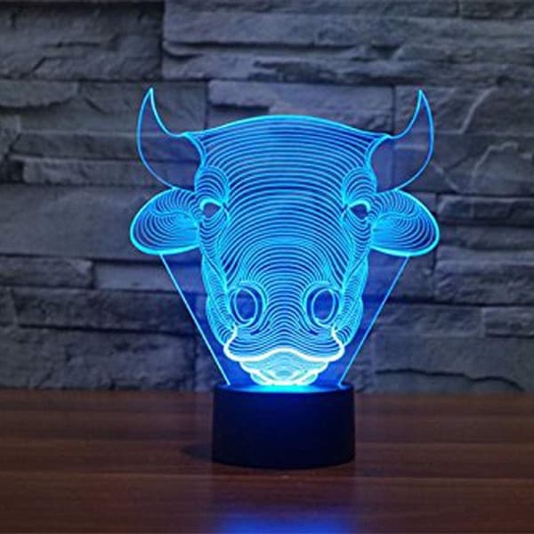 Bull Cow 3D LED-lampe, Abstrakt Optisk Illusjon Nattlys