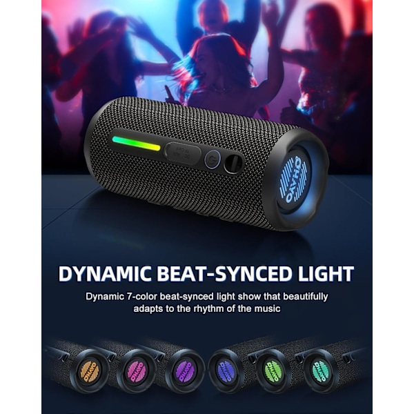 Bärbar Bluetooth-högtalare - IPX7 Vattentät, Trådlös Stereoparning, 25 timmars speltid, 24W Högt ljud, Bluetooth 5.3, Basförstärkning, Black