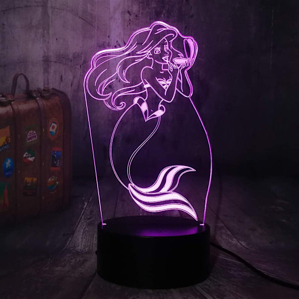 Vakker Den Lille Havfrue Leke Prinsesse Ariel RGB 3D Illusions Nattlys Romantisk Jenteleker LED Skrivebordslampe Bursdagsgave Barfest Hjemmedekor C