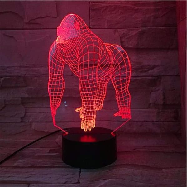 3D Illusjon Nattlys Dyr Orangutang Gorilla Sjimpanser