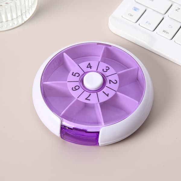 Tryckknapp Roterande Pillerorganisatör 7 Dagar Veckodispenser, Lila 7-facksfodral (Datummarkerat) purple