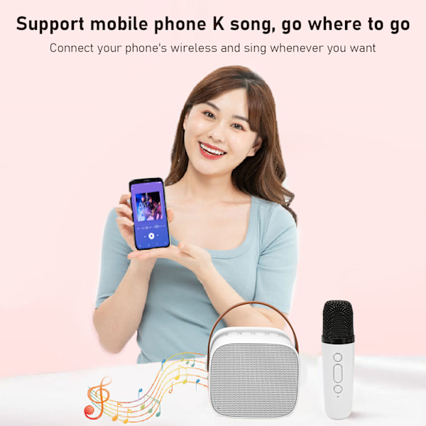 Mini Karaoke -laitteisto, tukee Bluetooth AUX USB -muistikorttia, kannettava Bluetooth -kaiutin langattomalla mikrofonilla White