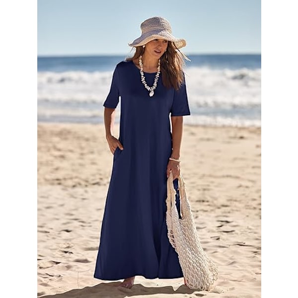 Dame 2025 Vår Sommer Casual Maxikjole Strandferie Kortermet Rund Hals Basic Lang T-skjorte Kjoler XL