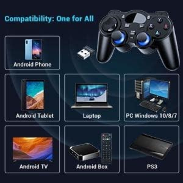 USB 2.4G trådlös spelkontroll 2-pack för PC/bärbar dator (Windows XP/7/8/10)/ Android / PS3 & Steam Joystick Gamepad för pc Games Controller C