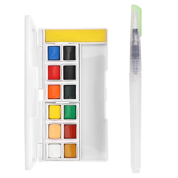 Solid Watercolor Paint Barn för Barn Handmålad Student Bärbar Box Gouache Set 12 Färger