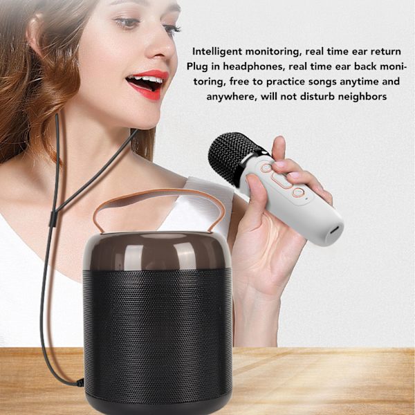 Trådløse karaokehøyttalere RGB-lys Bluetooth 5.3-høyttaler med 2 trådløse mikrofoner Bærbar karaokemaskin for familiefest Black