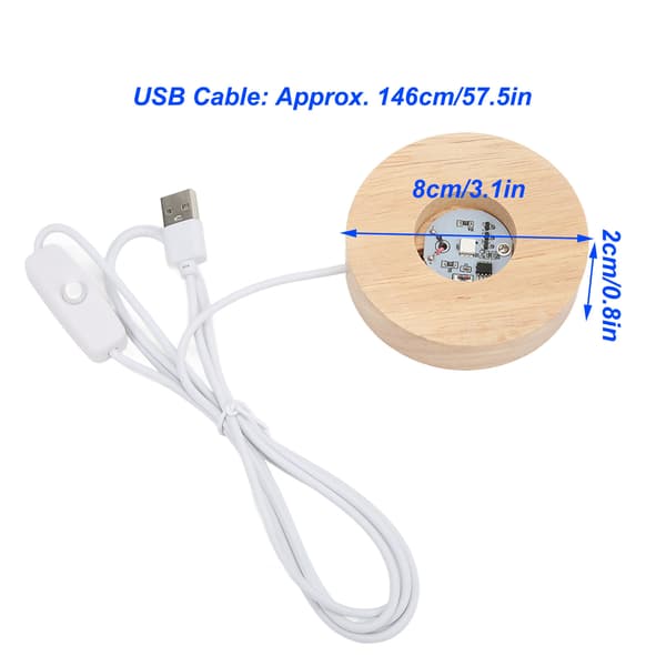 LED-lysbase USB-interface egetræmateriale rund 2cm/0,8in tykkelse glødende dekorativ displaylampe til hjemmet 5V Colorful Base