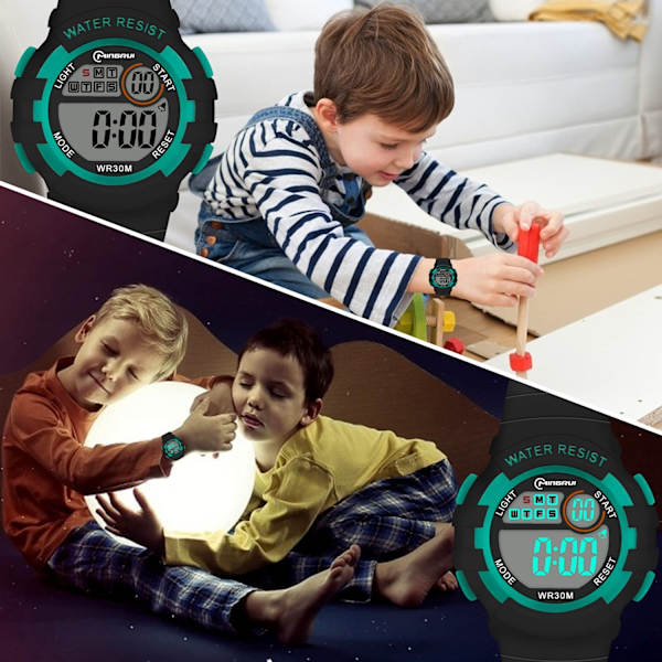 Digital Klocka för Barn Vattentät för Flickor Pojkar med Alarm Stoppur Nattlampa Kalender Armbandsur Utomhus Sport Multifunktionell Armbandsur (svart skal
