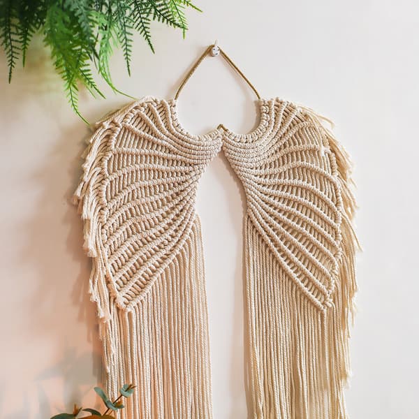 Boho enkelin siivet seinäkoriste, elegantti seinävaate pitkillä hapsuilla