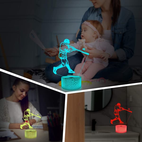 Baseballspiller Gaver, 3D Natlampe til Børn Optisk Illus