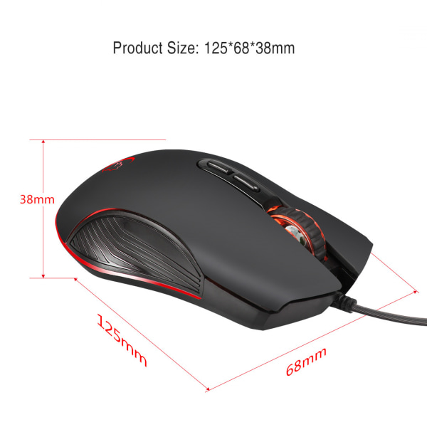 Trådbunden spelmus, 3200 DPI, 7 programmerbara knappar, RGB Ba