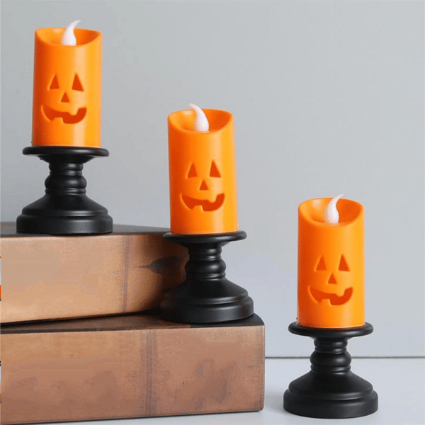 6 STK Orange Flameless Græskar Stearinlys – Halloween Fest Bordpynt