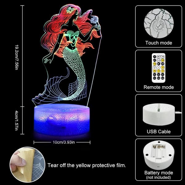 Havfrue 3D Natlampe, Dynamiske RGB Farver Skiftende 3D Illus