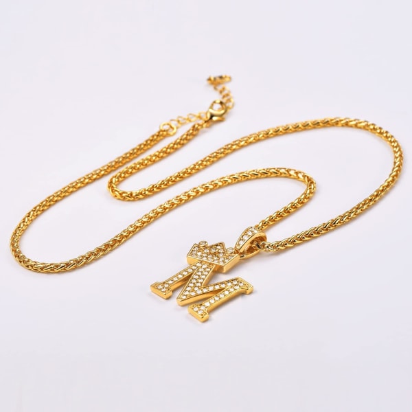 Krona Initial A-Z Halsband, Iced Out Letter Hänge med 22-24 Tums Kedja, Män Kvinnor Bling Hip Hop Alfabet Namn Smycken Present Stora Initialer Halsband M 18K Gold