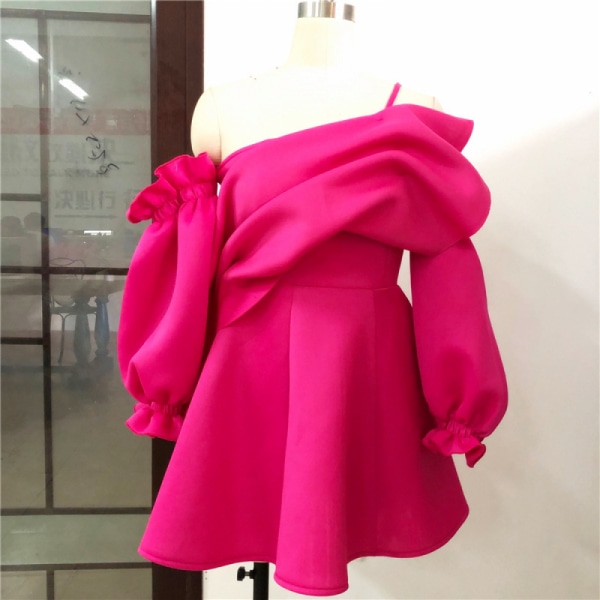 Solmiovyötäröinen tyylikäs mekko naisten vaatteet (ruusunpunainen XXL)
