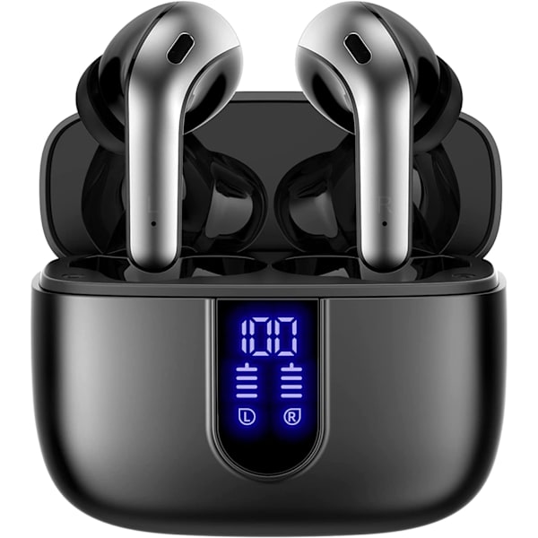 Bluetooth-kuulokkeet True Wireless -nappikuulokkeet 60 tunnin toistoaika LED-virranäyttö Kuulokkeet langattomalla latauskotelolla IPX5 vedenpitävät korvanappikuulokkeet M Black