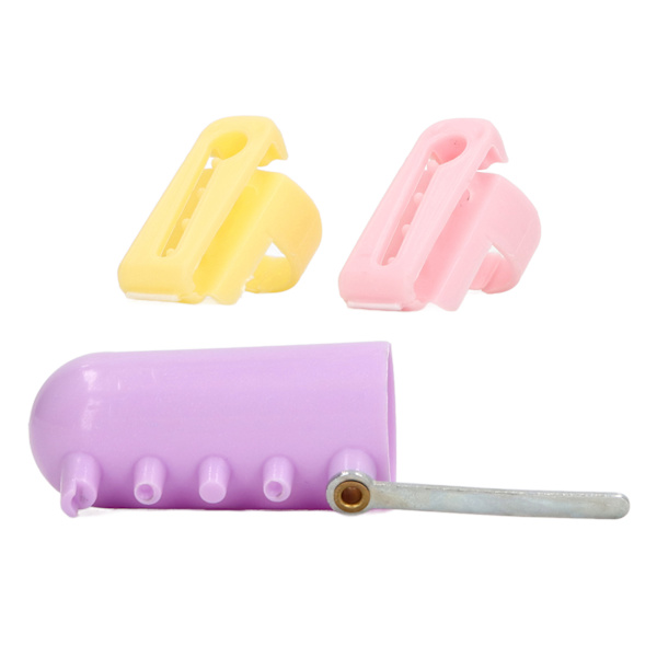 3 st stickade fingerborg i plast, lila, rosa, gul, blank utseende, bärbar garnguide, separerad garnfingerhållare för mamma