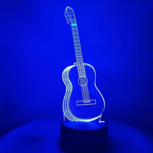 3D Illusion Natlampe Guitar - Guitar 3D Illusion Lampe 16 Farveskiftende 3D LED Natlampe Berøringslamper (Sort)