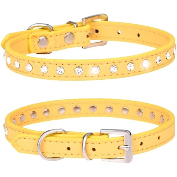 Valphundhalsband med kristalldiamant färgglad bling flickvalp små hundkatt halsband (XS, gul) Yellow XS