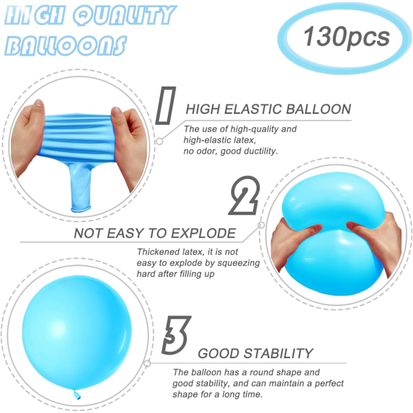 130-delad ballongbåge i pastellblått i olika storlekar 18\" 12\" 10\" 5\" perfekt för födelsedagsfest, examen, babyshower, bröllop, helgdag Pastel Blue