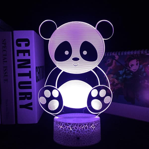 Søt Giant Panda Nattlys, 3D Illusjonslys, LED Soverom D