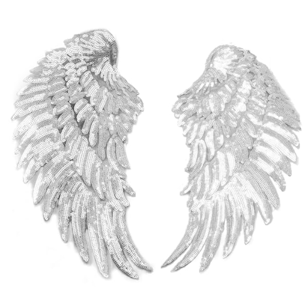 2 stk. Englevinger Sequin Patches Sølv Stryge På Broderede Patches Dekoration til DIY Tøj Nederdel Taske Sko