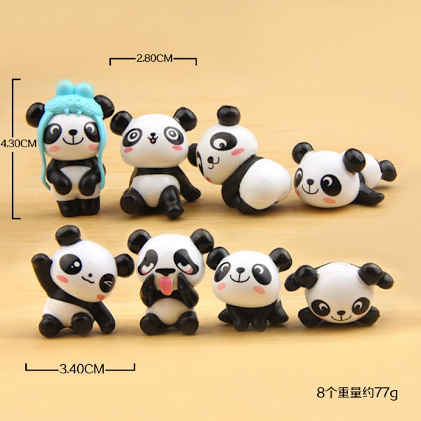 8 st söta panda leksak docka leksak set, tårtdekoration